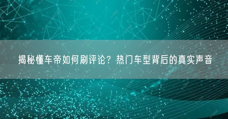 揭秘懂车帝如何刷评论？热门车型背后的真实声音