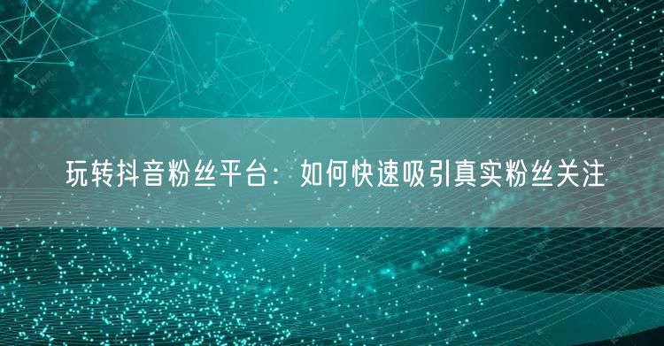 玩转抖音粉丝平台：如何快速吸引真实粉丝关注