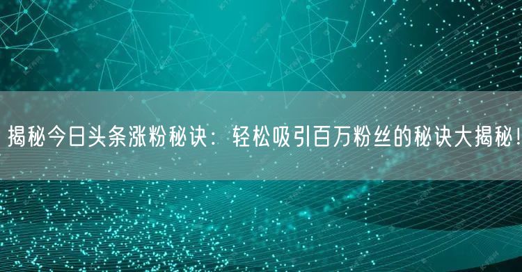 揭秘今日头条涨粉秘诀:轻松吸引百万粉丝的